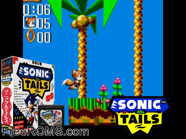 Sonic and Tails Jap Game Gear game showing 3D box cover and gameplay screenshot